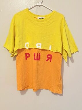 Rocket x Lunch - Yellow and Orange Colorblock Tee. Korean Streetwear
